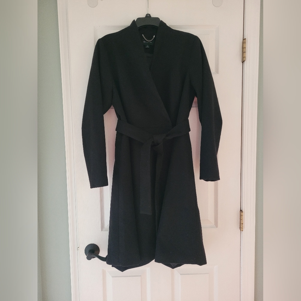 Womens Black Halston Faux Wool Trenchcoat